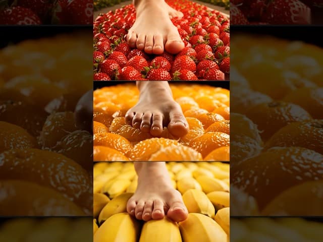 Strawberries, Oranges & Bananas thumbnail foot on food